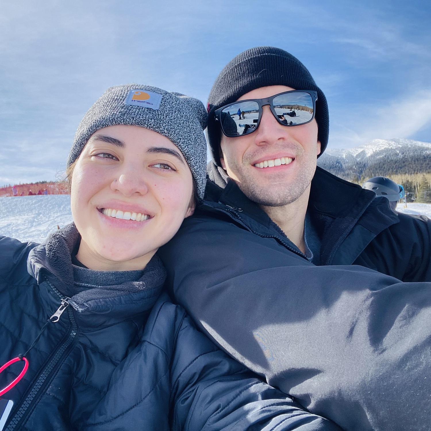Our first true test of compatibility came during a long weekend in Flagstaff. Aaron’s patience shone through as he guided Tiana through her first-ever skiing and snowboarding experience.