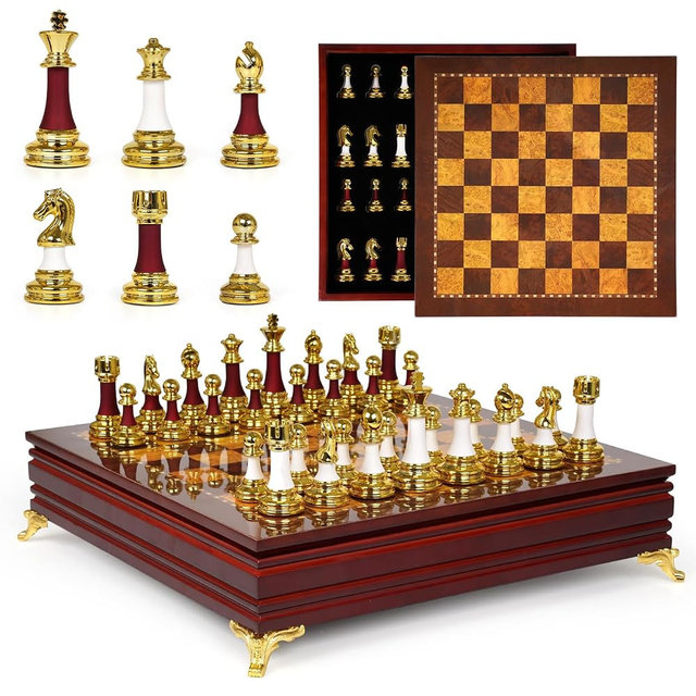 15-Inch Large Chess Set for Adults and Kids – Weighted Zinc Alloy & Acrylic Chess Pieces with Wooden Chess Board, Premium Classic Board Game for Home, Office, Family Game Night & Gifts