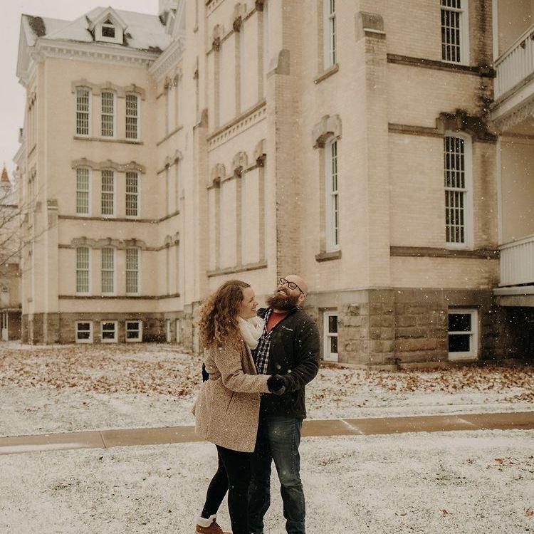 One of our engagement pictures at The Village at Grand Traverse Commons.
