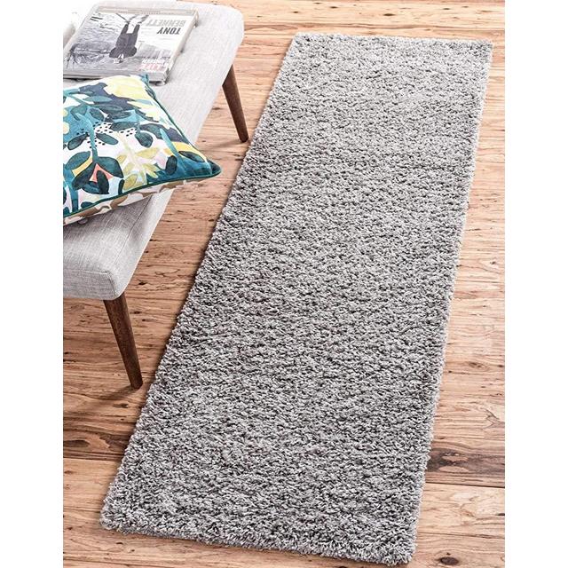 Unique Loom Solo Solid Shag Collection Modern Plush Cloud Gray Runner Rug (2' 2 x 6' 5)