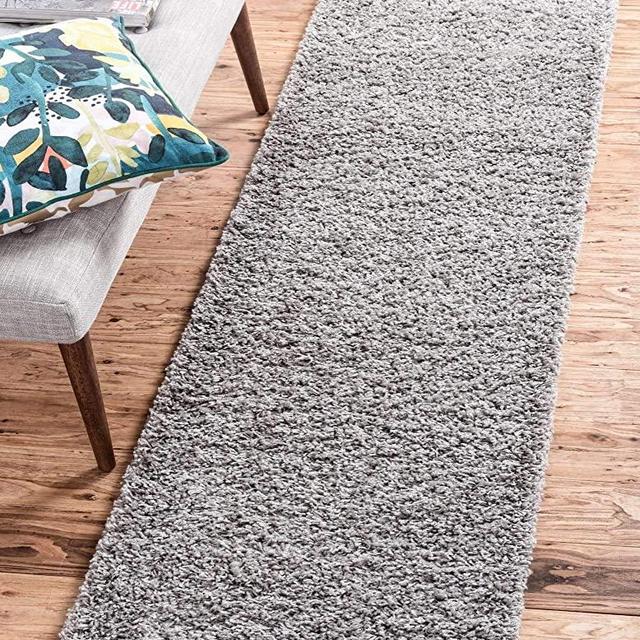 Unique Loom Solo Solid Shag Collection Modern Plush Cloud Gray Runner Rug (2' 2 x 6' 5)