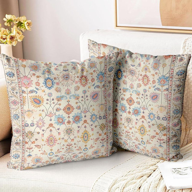 ZSYTZL Boho Throw Pillow Covers 26x26 inch Set of 2,Soft Pillowcases Bohemia Carpet Pattern Decorative Sofa Living Room Bed Square Pillow Case Cushion Cover-Flower
