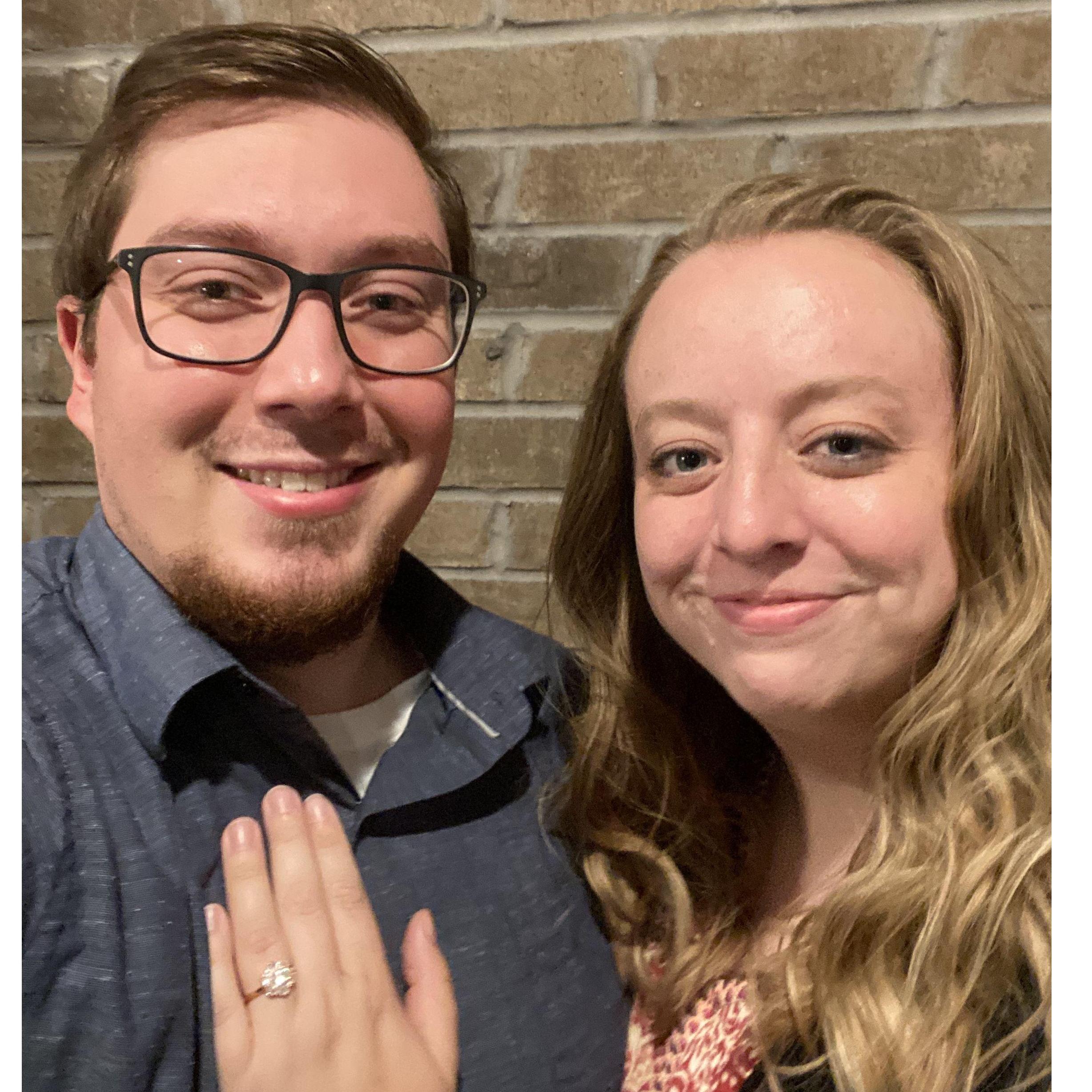 Jesse officially proposed on April 22, 2021 at home in our apartment. Bonnie said yes.