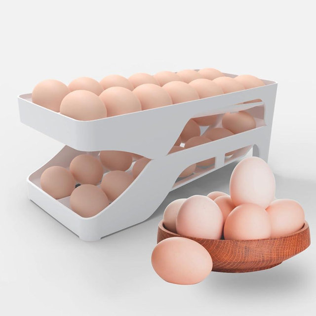 Haiaoxonr Egg dispenser for refrigerator, Automatic rolling egg holder for fridge, Space saving, Holds 28 Eggs, For kitchen,cabinets,table,refrigerator