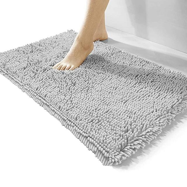 Luxury Chenille Bathroom Rug,Extra Soft and Cozy, Non-Slip,Super Absorbent Water, Machine Wash Dry, Shaggy Chenille Bath Mats for Bathroom Bedroom,15x23 inches,Grey