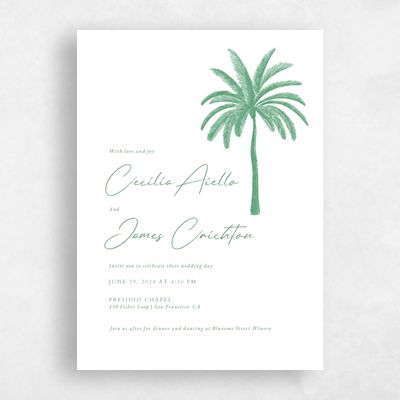 White Greenery Wedding Invitation - Seaview Portrait