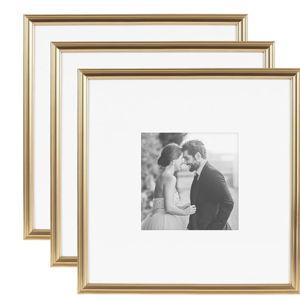Kate and Laurel Adlynn Square Picture Frame Set of 3; 16 x 16 matted to 8 x 8; Gold; Modern Three-Piece Frame Set for Gallery Wall Frame Set in Living Room Wall Decor