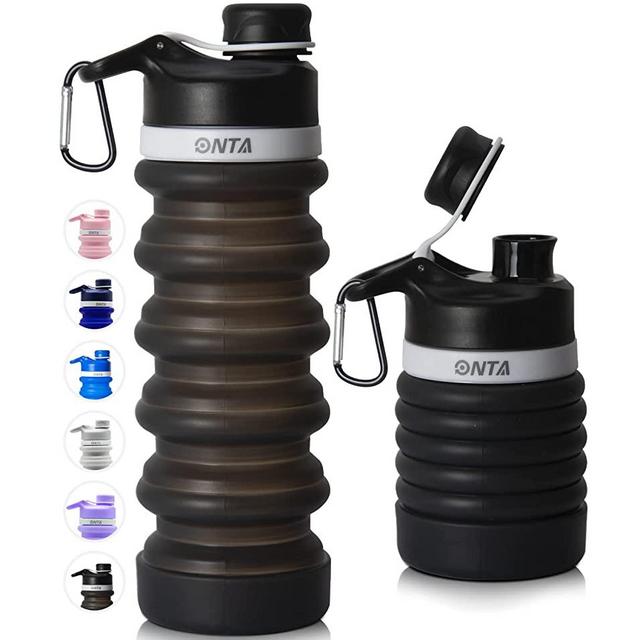 ONTA Collapsible Water Bottle- BPA Free Silicone Foldable Water Bottle for Travel,Silicone Portable Leak-Proof Travel Water Bottle 20oz, black
