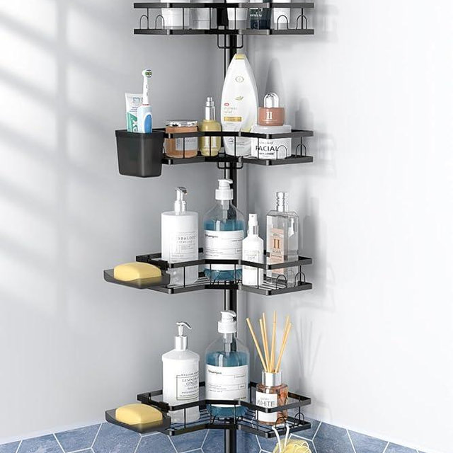 Aitatty Corner Shower Caddy Tension Pole: 4 Tier adjustable Rustproof Bathroom Organizer Shelves - Bathtub shampoo rack 31-124 inch