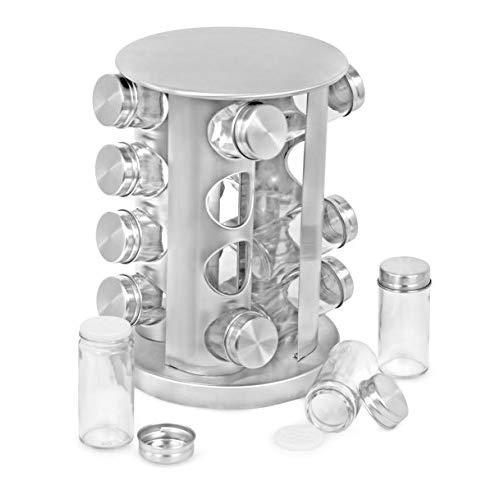 Internet’s Best Revolving Spice Tower - Round Spice Rack - Set of 16 Spice Jars - Seasoning Storage Organization - Stainless Steel