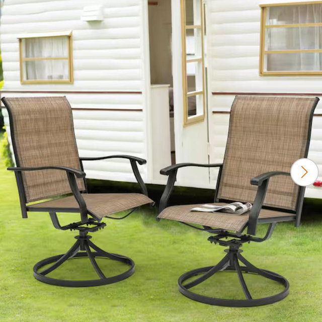 Nuu Garden 2-Piece Swivel Steel Sling Outdoor Patio Dining Chairs, Brown DS002S