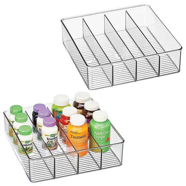mDesign Plastic Bathroom Storage Organizer Bin Box - 4 Divided Sections -  for Cabinets, Shelves, Countertops, Bedroom, Kitchen, Laundry Room - Ligne