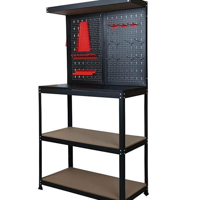 LAZYLAND 31.5 inch Workbench with peg Board, Multipurpose Tool Organizer and Workbench with Double Storage Platform, Workbench in Garage Workshop