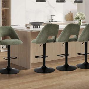 Set of 4 Swivel 24"-32" Upholstered Footrests Adjustable Height Bar Stool (Set of 4) - Green