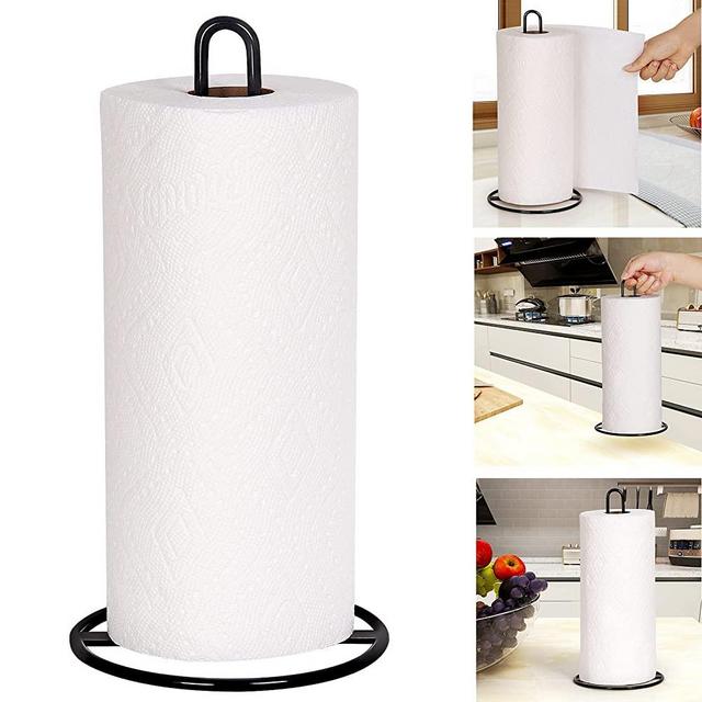 Paper Towel Holder Countertop, OBODING, Kitchen Paper Towel Stand Holder for Kitchen Organization and Storage, Paper Towel Holders for Standard and Large Size Rolls (Black)