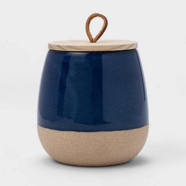 10oz Ceramic Candle with Wood Lid Blue - Threshold™