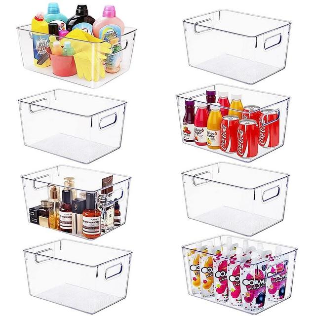 Set of 8 Large Clear Plastic Storage Bins (8L), Storage Containers for Pantry Organization and Kitchen Storage Bins,Home Edit and Cabinet Organizers