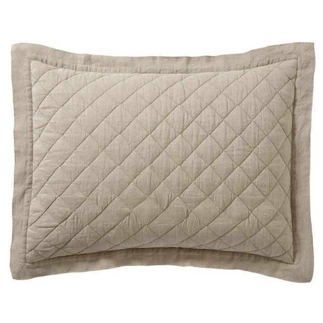 Dark Flax Belgian Flax Linen Diamond Quilted Shams, Standard, Set of 2