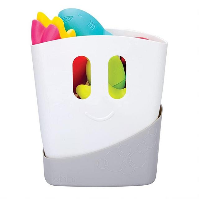 Ubbi Freestanding Bath Toy Organizer Bath Caddy with Removable Drying Rack Bin and Scoop for Toddlers + Baby, Grey