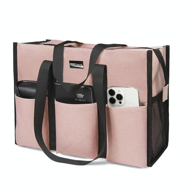 TOPDesign Utility Water Resistant Tote Bag with 13 Pockets, Top Zipper Closure & Thick Bottom Support, for Working Women