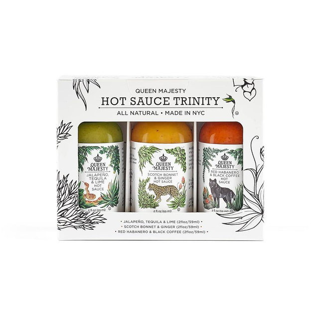 Queen Majesty 2OZ HOT SAUCE SAMPLER, Mini 2 oz - Jalapeño, Scotch Bonnet, Red Habanero/Award Winning Sauces - All Natural, Kosher, Vegan, Gluten Free, No Sugar, Made In NYC - Seen on Hot Ones