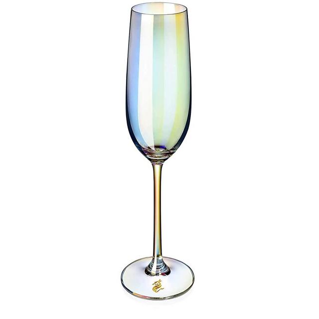 Dragon Glassware Champagne Flutes, Stemmed Iridescent Lead-Free Crystal, 8-Ounce, Set of 2