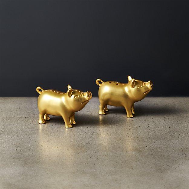 Bubba and Betty Lou Gold Pig Salt and Pepper Shaker Set