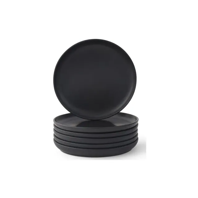 JoyJolt Mesa 6-Piece Stoneware Salad Plates Set – 8” – Matte Black