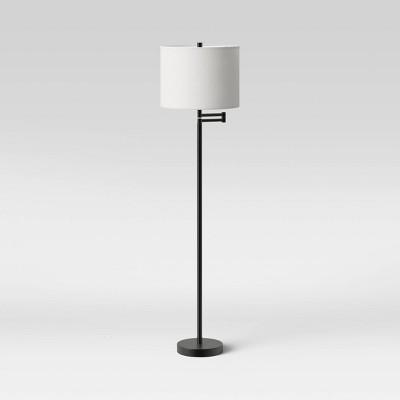 Metal Column Swing Arm Floor Lamp Black (Includes LED Light Bulb) - Threshold™