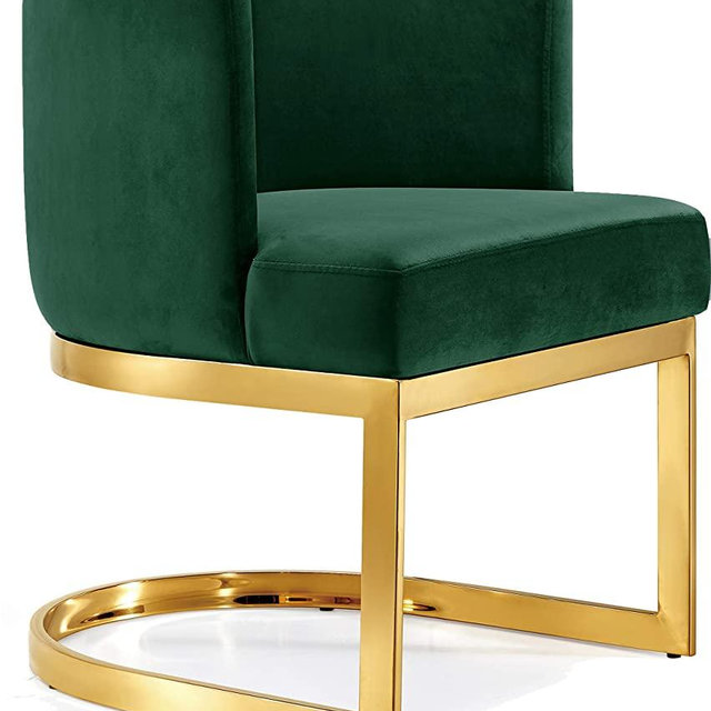 Meridian Furniture Gianna Collection Modern | Contemporary Velvet Upholstered Dining Chair with Polished Gold Metal Frame, 24" W x 22" D x 29.5" H, Green