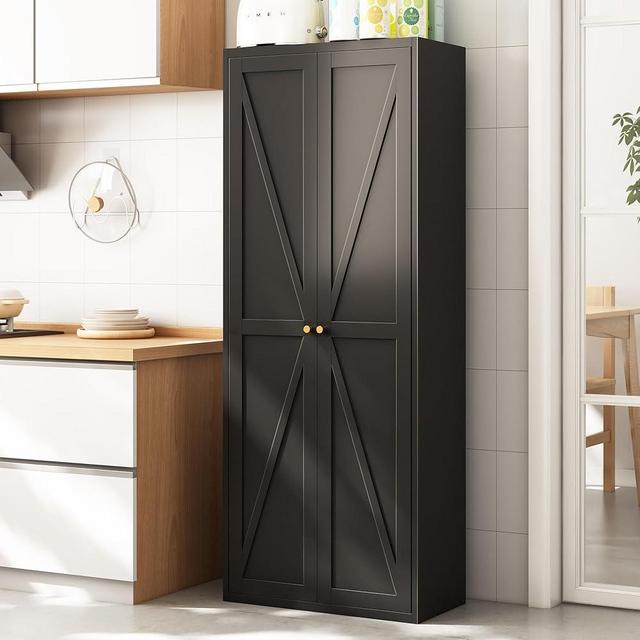 Howzone Food Pantry Cabinet, 71" Kitchen Pantry Storage Cabinets with Doors and Adjustable Shelves, Metal Hutch Cabinet with Storage for Kitchen, Living Room, Dining Room, Black