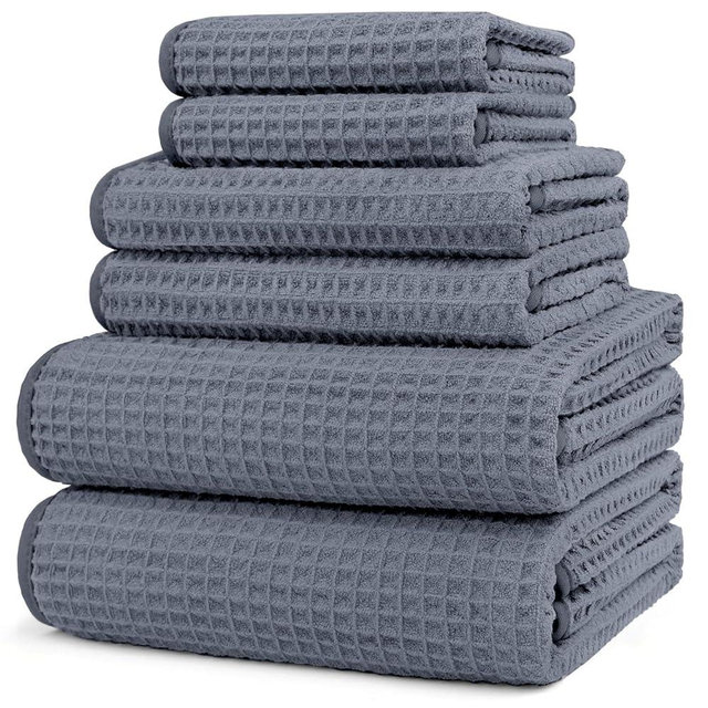 HOMEXCEL 6 Piece Premium Towels Set, 2 Bath Towels, 2 Hand Towels, and 2 Wash Cloths, Soft, Highly Absorbent and Quick Dry Microfiber Waffle Towel for Bathroom, Gym, Shower, Hotel, and Spa, Grey