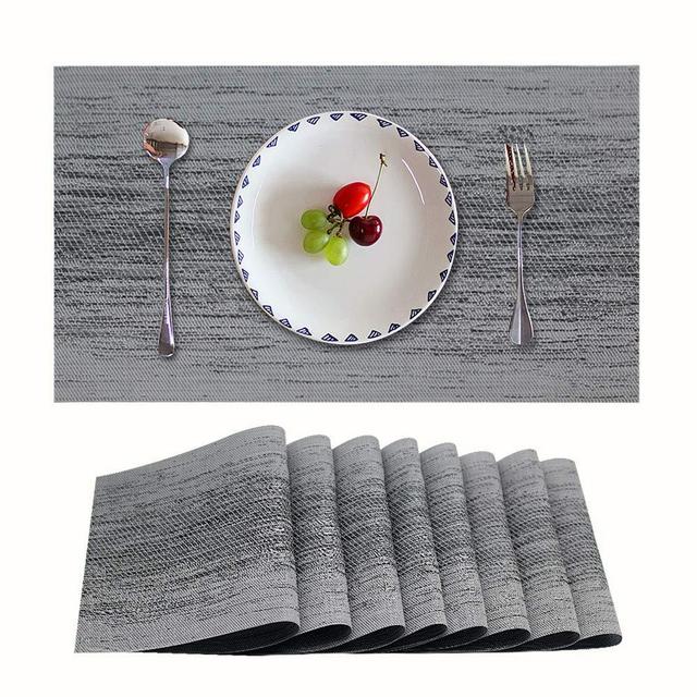 Candumy Gray Table Mats Set of 8 Washable placemats for Dining Table, Heat Stain High Temperature Resistant;Anti-Skid Non-Slip Insulation;Crossweave Woven Textilene Vinyl PVC for Kitchen(8 PCS,Gray)