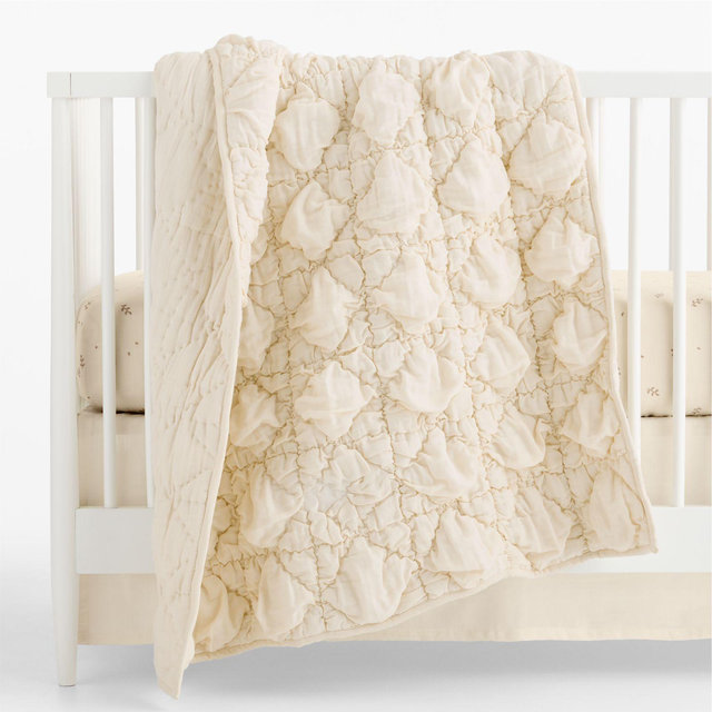 Supersoft Snuggle Puff Pampas Ivory Undyed 100% Organic Cotton Gauze Baby Crib Quilt