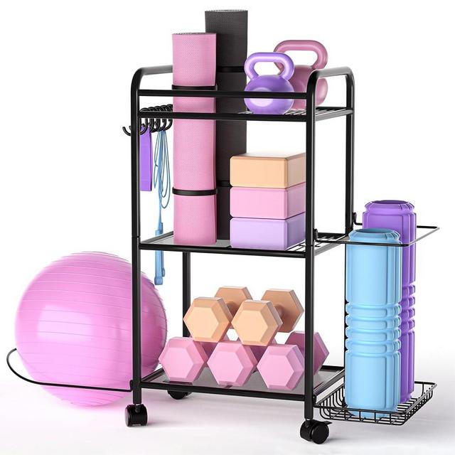 Highpro Home Gym storage Rack - Gym Equipment Storage Rack for Yoga Mat Yoga Ball Dumbbells Kettlebells Foam Roller Yoga Strap and Resistance Bands Workout Equipment Organizer