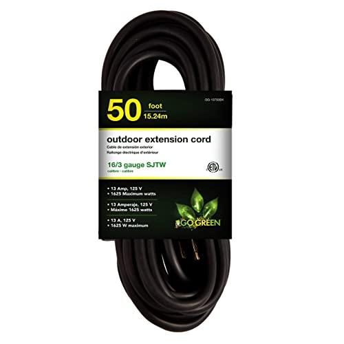 GoGreen Power GG-13750BK - 16/3 50' SJTW Outdoor Extension Cord - Black