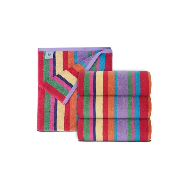 White Classic 100% Cotton Cabana Striped Oversized Beach Towels Set of 4 - 30x60" Rainbow - Multicolor