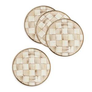 MACKENZIE-CHILDS Set of 4 Enamel Appetizer Plates, Decorative Dinnerware Plate, 5 Inches, Brown-and-White Mocha Check