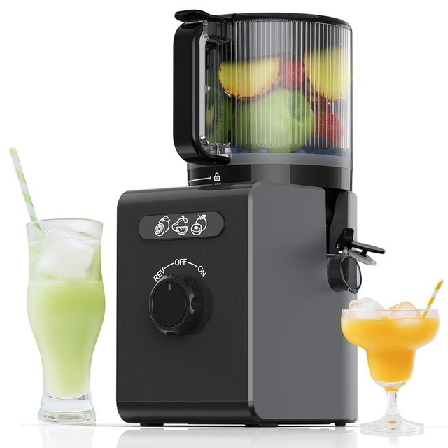 Cold Press Juicer Machines with 6.5" Large Feed Chute, Juicer for Whole Vegetables & Fruits, High Juice Yield, Ideal for Families (Black)