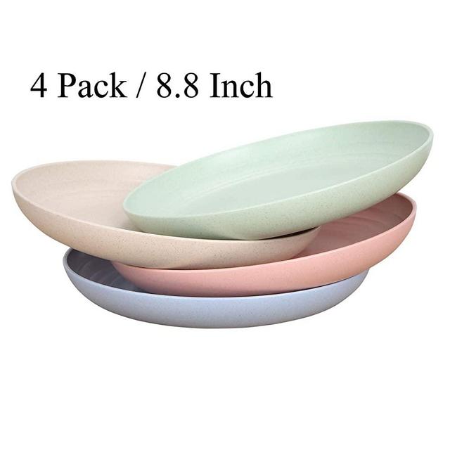 Unbreakable Wheat Straw Plates - Reusable 8.8" Plate Set - Dishwasher & Microwave Safe - Perfect for Dinner Dishes - Healthy for Kids Children Toddler & Adult, BPA Free & Eco-Friendly (Large)