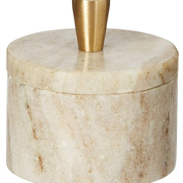 Queenza Salt Cellar with Lid - Brown Marble Salt Cellar with Premium Brass Knob - 3 Inch Salt Container for Kosher Salt Storage - Easy To Pinch Pots For Salt And Pepper - Marble Box Of Spices