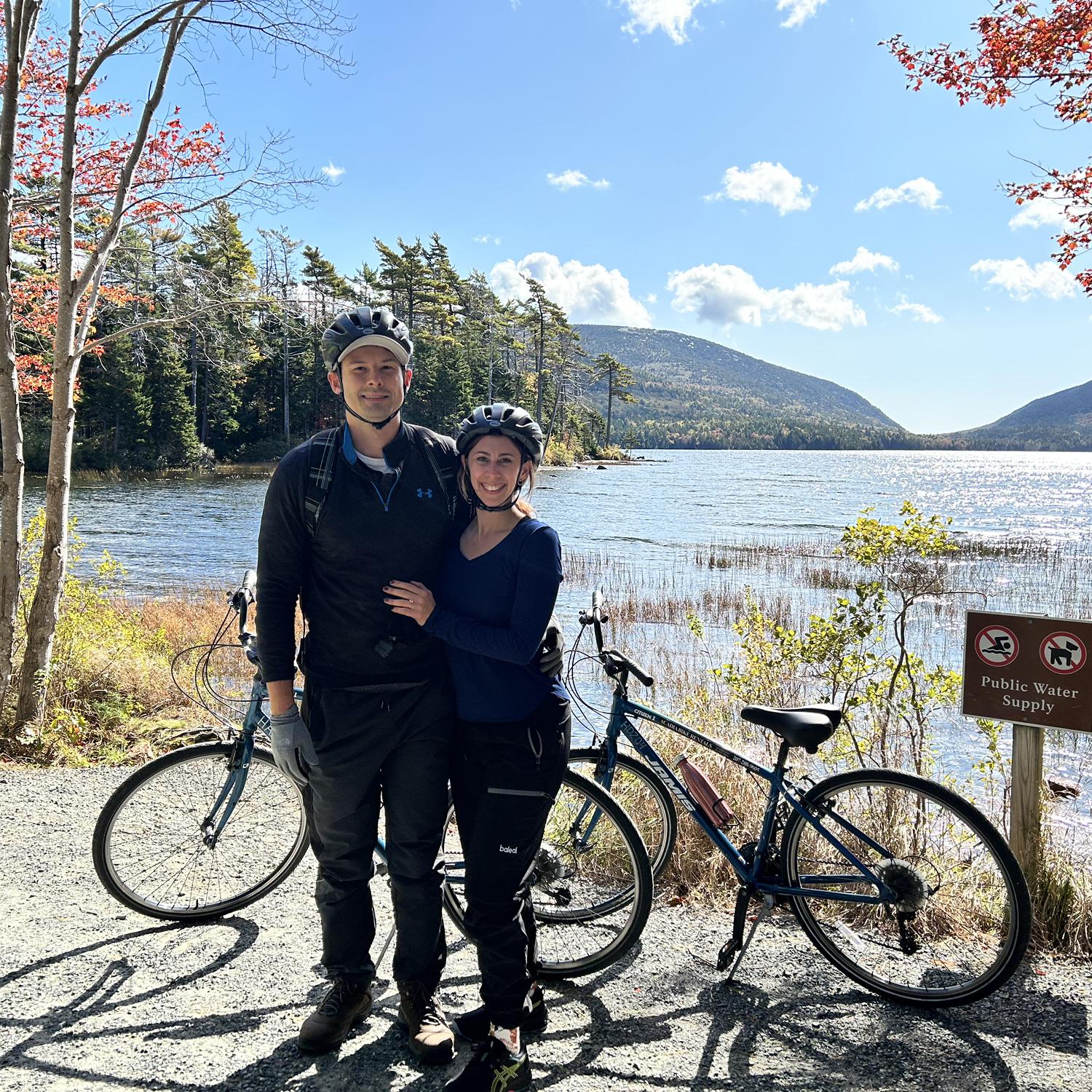 Biking the carriage trails in Acadia National Park, just one day after getting engaged! 2023