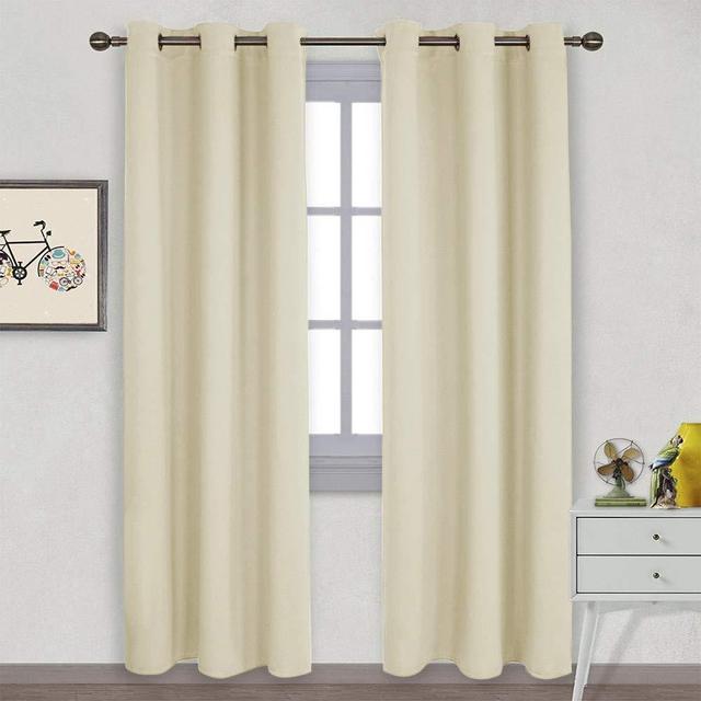 NICETOWN Long Curtains for Windows, Eyelet Top Room Darkening Panels/Drapes for Living Room (Beige, 2 Panels, W42 x L84 inches)