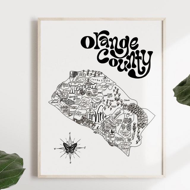 Orange County, CA Illustrated Map Print - The OC - Map of Orange County-Laguna Beach-Newport Beach-Typographic Map - Cartography - Font Map