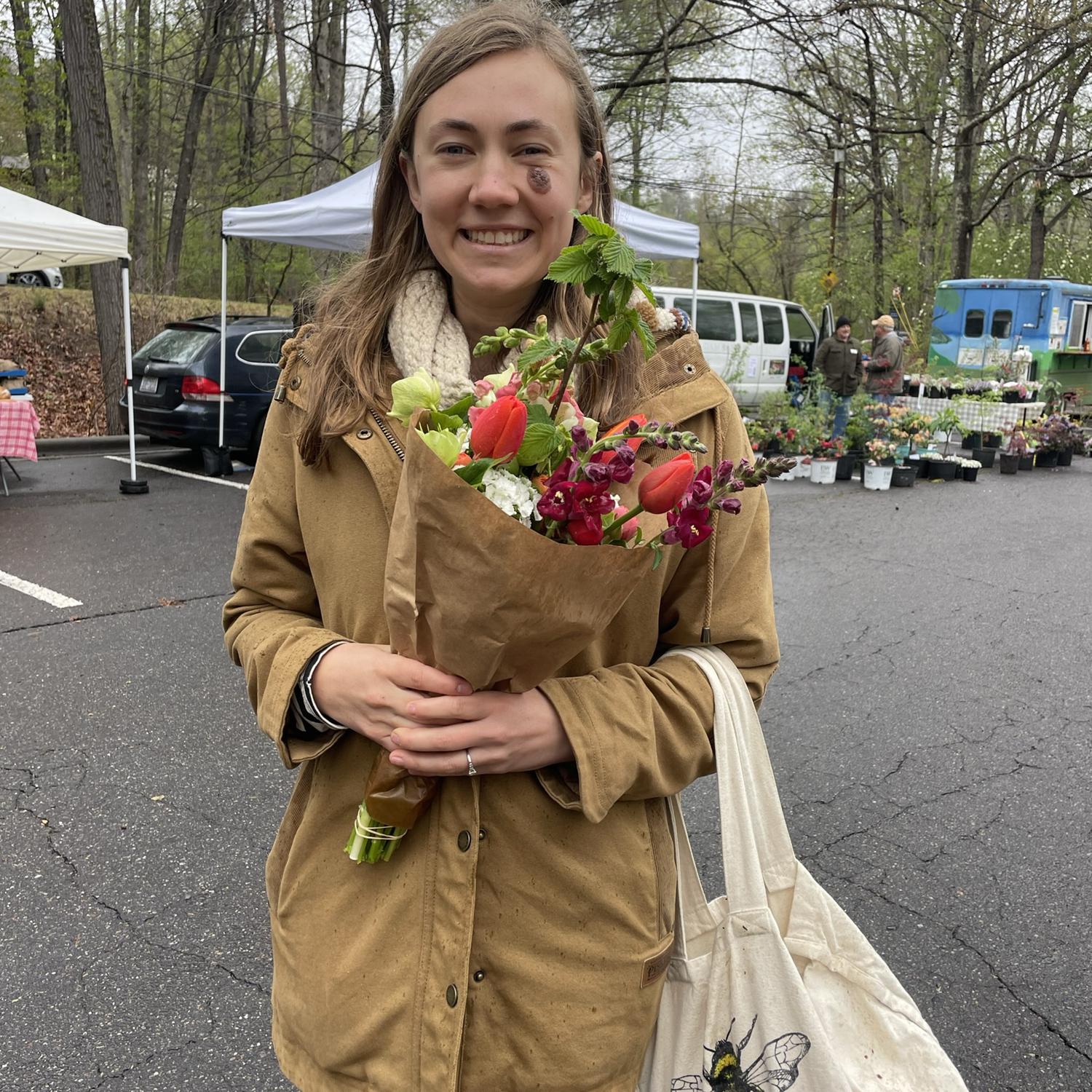 Birthday flowers for Morgan at one of our favorite farmers markets. Mama Dickie bought her a flower CSA!