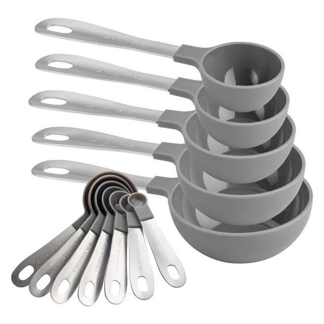 Cook with Color 12 PC Measuring Cups Set and Measuring Spoon Set/Stainless Steel Handles/Nesting Kitchen Measuring Set/Liquid Measuring Cup Set/Dry Measuring Cup Set (Gray)