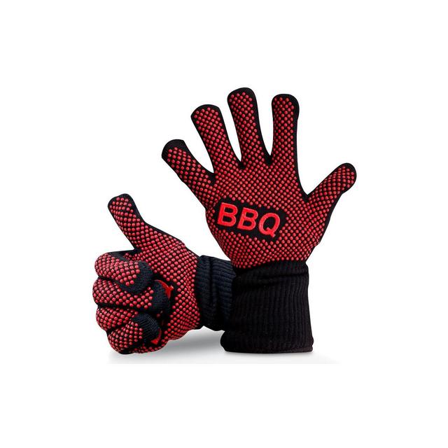 NutriChef Extreme Heat Resistant Grill Gloves - 14'' Food Grade Kitchen Oven Mitts, Silicone Non-Slip Cooking Gloves for Barbecue