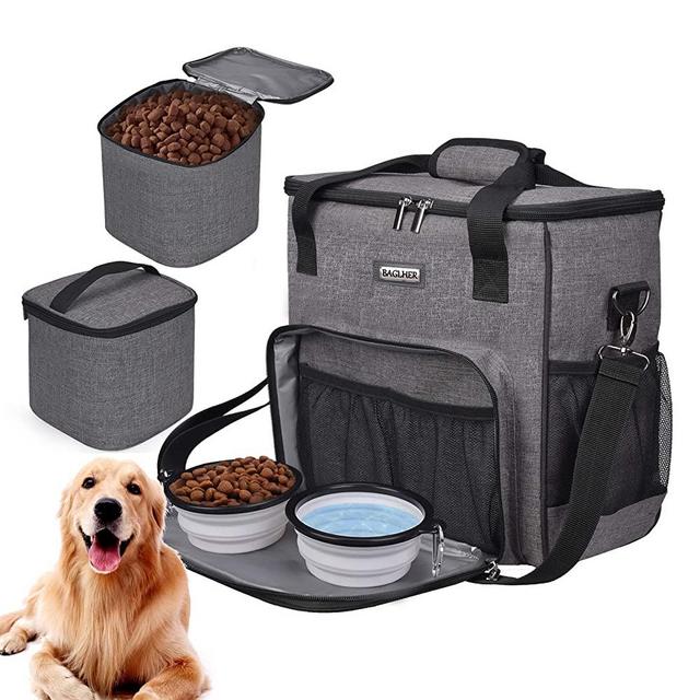 BAGLHER | Dog Travel Bag, Pet Travel Bag（All Pet Travel Supplies）, with 2 Pet Food Containers and 2 Collapsible Silicone Bowls; Essential Kits for Pet Travel.