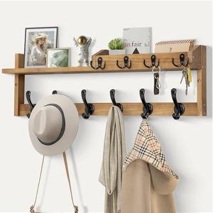 Coat Rack Wall Mount with Shelf, 27.5" Entryway Wall Hanging Shelf, Coat and Key Hanger with 10 Dual Hooks, Mail Organizer and Key Holder Hat Rack for Wall, Wood Coat Hooks with Storage