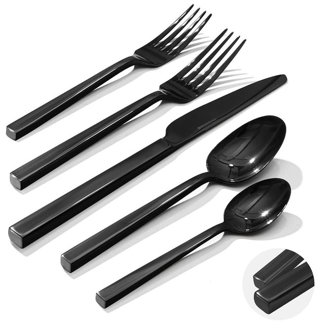 KINGSTONE Black Silverware Set, 20-Piece Flatware Cutlery Set Premium Stainless Steel, Service for 4, for Kitchen, Home, Wedding, Party, Mirror Polished and Dishwasher Safe